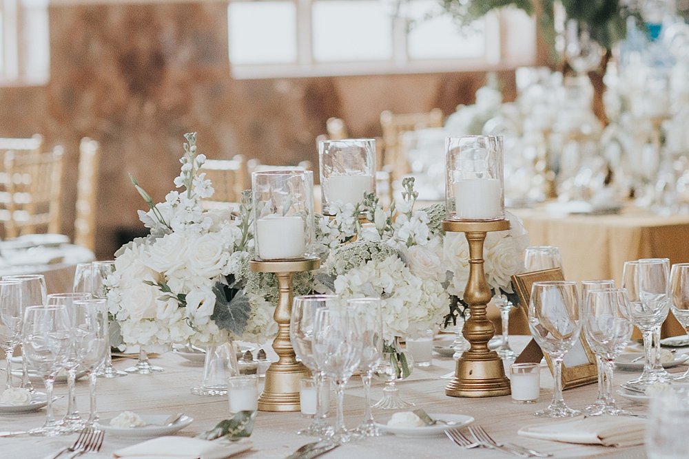 modern-day traditional wedding, gold and white table decor, miami wedding at the Alfred I Dupont Building