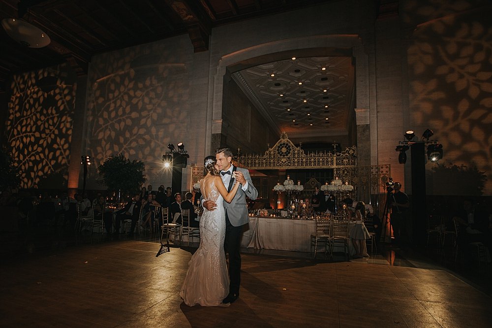 modern-day traditional romance, bride and groom first dance, miami wedding at the Alfred I Dupont Building