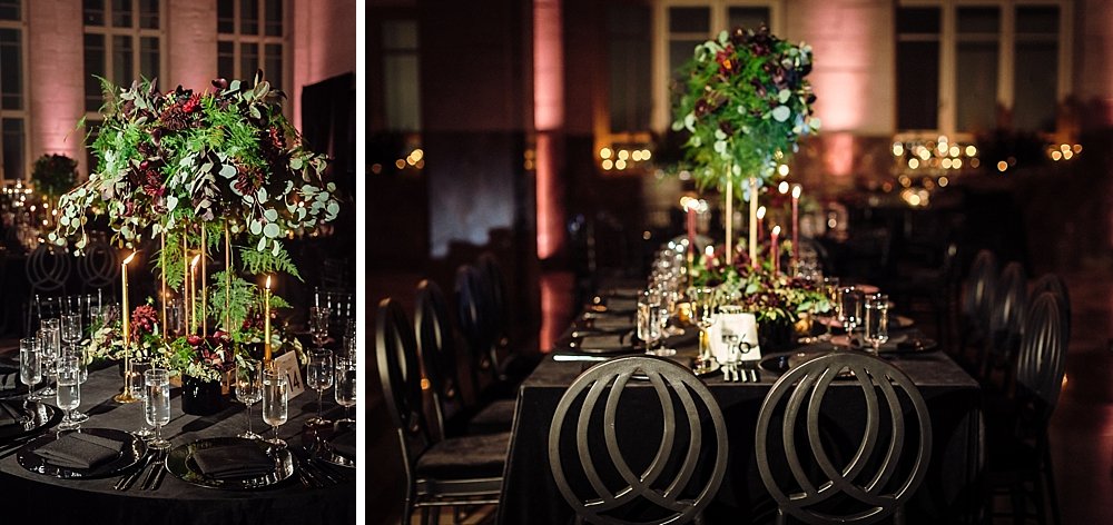This moody and eclectic wedding at the historical DuPont Building in Miami, Florida is sure to make you swoon. | Dark, mysterious details creating a Gotham City Gala feel to this eclectic wedding