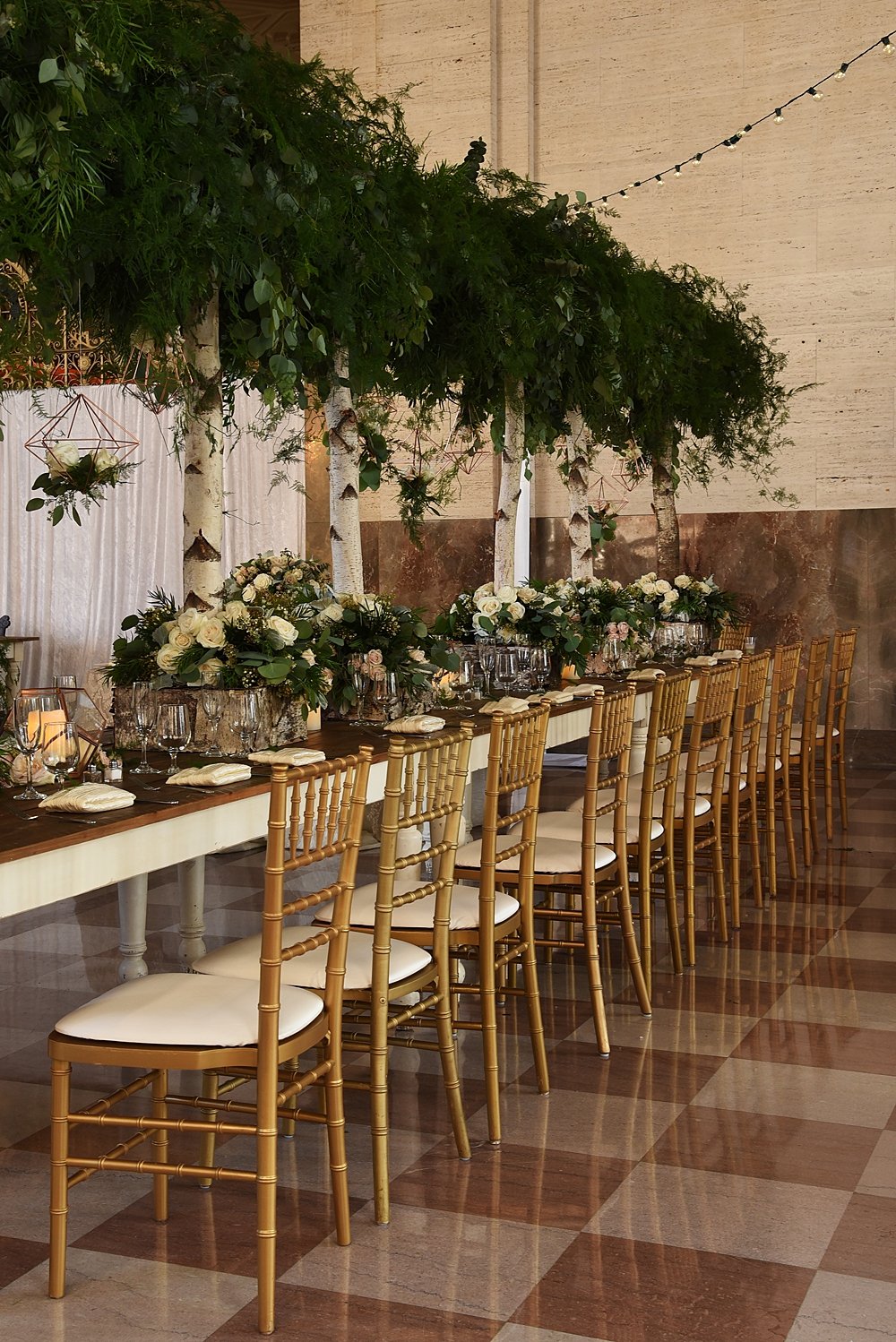 Lush Greenery Tablescape for a beautiful Indoor Garden | Vintage Garden Wedding at the Historic Alfred I DuPont Building in Miami, FL