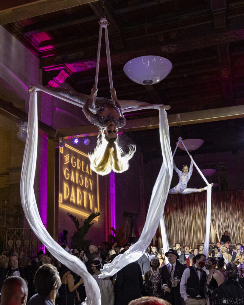 Aerial performer at The Great Gatsby Party Miami inside The Historic Alfred I. duPont Building
