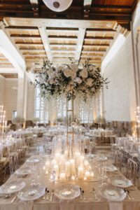 Golden tablescapes at Indian wedding reception in Miami