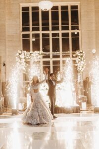 Dance floor and lighting at Indian wedding reception in Miami