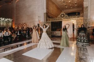 Dance floor and lighting at Indian wedding reception in Miami