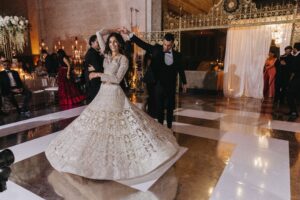 Dance floor and lighting at Indian wedding reception in Miami