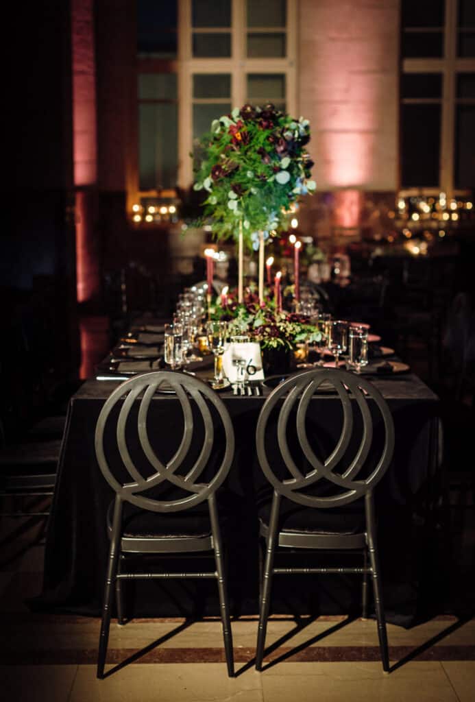 moody wedding Miami reception décor with candlelight