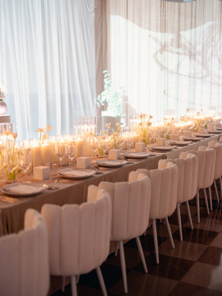 Cloud Dancer event design lounge setup with white florals and soft textures