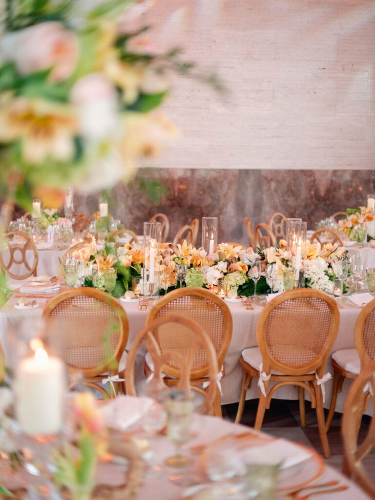 Historic Miami wedding venue ballroom with floral tablescape